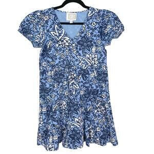 Sail To Sable XS Blue White Floral Print Mini Dress Puff Sleeves Fit and Flare